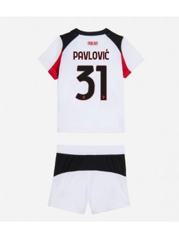 Billige AC Milan Strahinja Pavlovic #31 Bortedraktsett Barn 2025-26 Kortermet (+ Korte bukser)